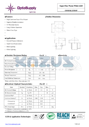 OSM54LZ5D1P datasheet - Super Flux Warm White LED