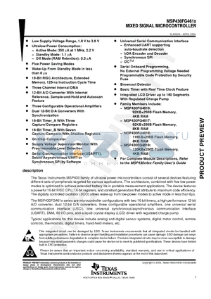 MSP430FG4616IPZR datasheet - MIXED SIGNAL MICROCONTROLLER