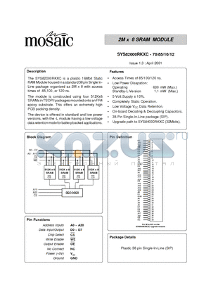 SYS82000RKXC-85 datasheet - 2M x 8 SRAM MODULE