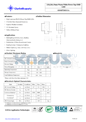 OSM573S3C1A datasheet - 3.5x2.8x1.9mm Warm White Power Top SMD LED