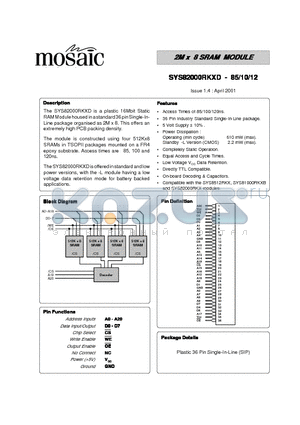 SYS82000RKXD-10 datasheet - 2M x 8 SRAM MODULE