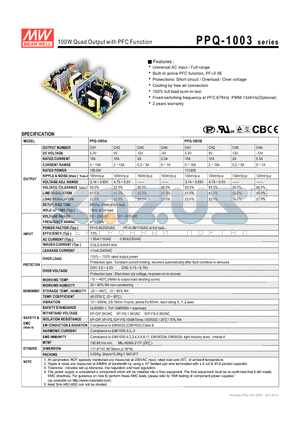 PPQ-1003 datasheet - 100W Quad Output with PFC Function