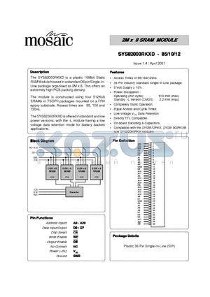 SYS82000RKXDI-85 datasheet - 2M x 8 SRAM MODULE