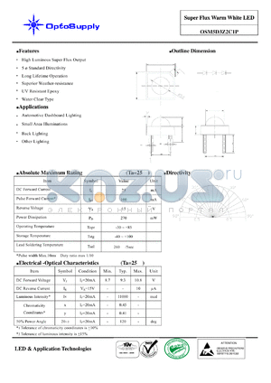 OSM5D3Z2C1P datasheet - Super Flux Warm White LED