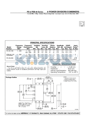PD-40-250 datasheet - 0 POWER DIVIDERS/COMBINERS