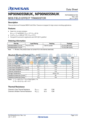 NP90N055NUK-S18-AY datasheet - MOS FIELD EFFECT TRANSISTOR