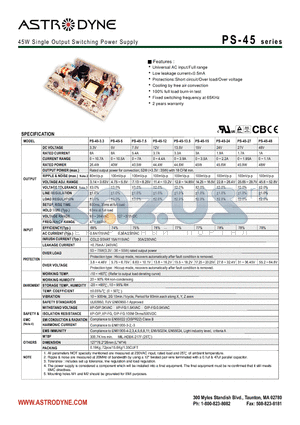 PD-45A datasheet - 45W Single Output Switching Power Supply