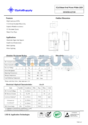 OSM5DA5J71D datasheet - 5.2x3.8mm Oval Warm White LED