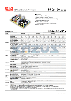 PPQ-100D datasheet - 100W Quad Output with PFC Function