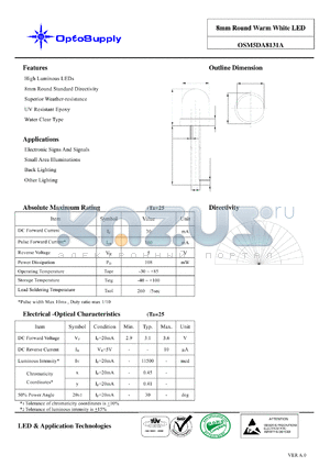 OSM5DA8131A datasheet - 8mm Round Warm White LED