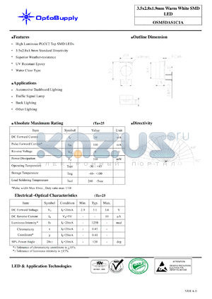 OSM5DAS1C1A datasheet - 3.5x2.8x1.9mm Warm White SMD LED