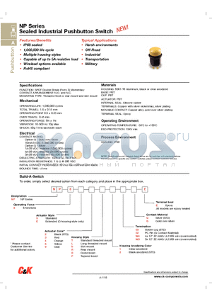 NP8T103QE datasheet - Sealed Industrial Pushbutton Switch