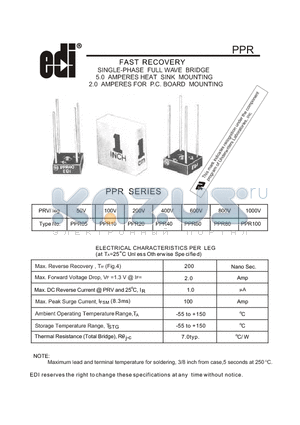 PPR60 datasheet - FAST RECOVERY SINGLE-PHASE FULL WAVE BRIDGE 5.0 AMPERES HEAT SINK MOUNTING 2.0 AMPERES FOR P.C. BOARD MOUNTING