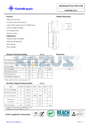 OSM5DK3131A datasheet - 3mm Round Warm White LED