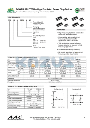 PPS-05A-50R0MLF datasheet - POWER SPLITTER - High Precision Power Chip Divider