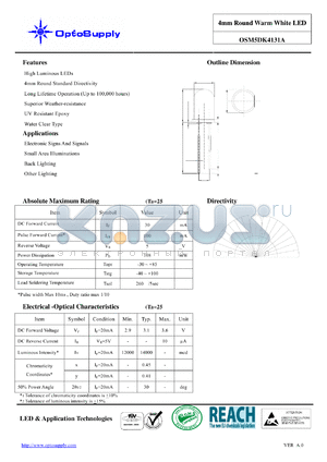 OSM5DK4131A datasheet - 4mm Round Warm White LED