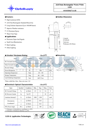 OSM5DK71A1B datasheet - 2x5x7mm Rectangular Warm White