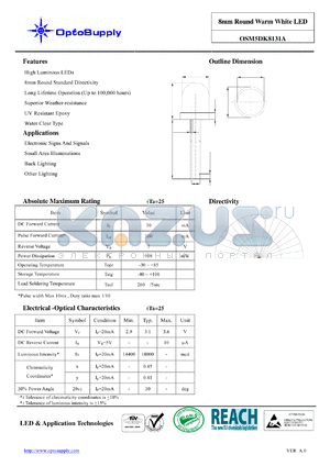 OSM5DK8131A datasheet - 8mm Round Warm White LED