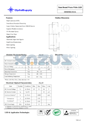 OSM5DL5111A datasheet - 5mm Round Warm White LED