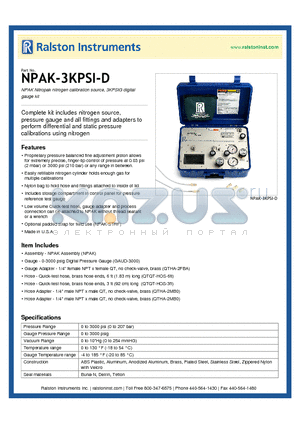 NPAK-3KPSI-D datasheet - NPAK Nitropak nitrogen calibration source, 3KPSIG digital gauge kit