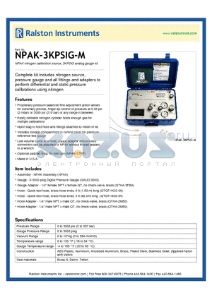 NPAK-3KPSIG-M datasheet - NPAK nitrogen calibration source, 3KPSIG analog gauge kit