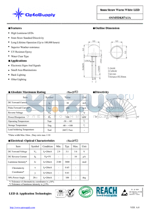 OSM5DK87A1A datasheet - 8mm Straw Warm White LED