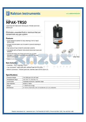 NPAK-TRS0 datasheet - Trap with no top connection, no bottom connection