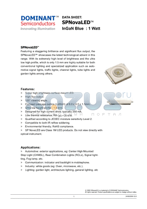 NPB-USS-Y2 datasheet - SPNovaLED InGaN Blue : 1 Watt