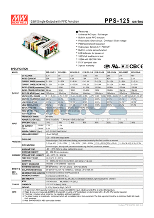 PPS-125 datasheet - 125W Single Output with PFC Function