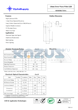 OSM5DL7331A datasheet - 1.8mm Tower Warm White LED