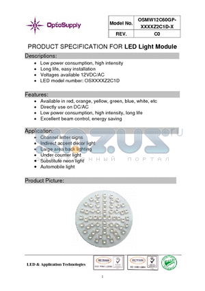 OSM5DLZ2C1D-X datasheet - PRODUCT SPECIFICATION FOR LED Light Module Long life, easy installation