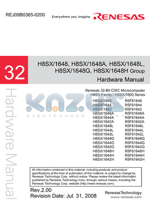 R5F61644 datasheet - Renesas 32-Bit CISC Microcomputer H8SX Family / H8SX/1600 Series