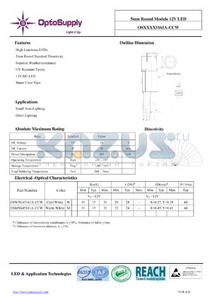 OSM5G45161A-CCW datasheet - 5mm Round Module 12V LED