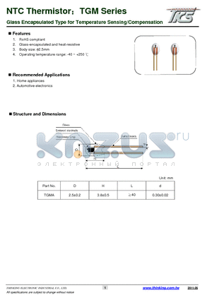 TGMAA104F4113DA2 datasheet - Glass Encapsulated Type for Temperature Sensing/Compensation