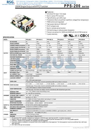 PPS-200 datasheet - 200W Single Output with PFC Function