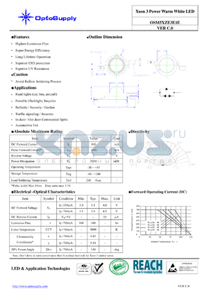 OSM5XZE3E1E datasheet - Xeon 3 Power Warm White LED Long Lifetime Operation Superior ESD protection