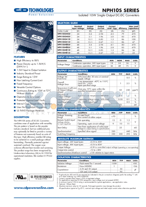 NPH10S datasheet - Isolated 10W Single Output DC/DC Converters