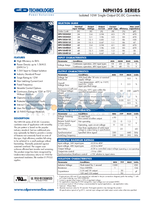 NPH10S2403I datasheet - Isolated 10W Single Output DC/DC Converters