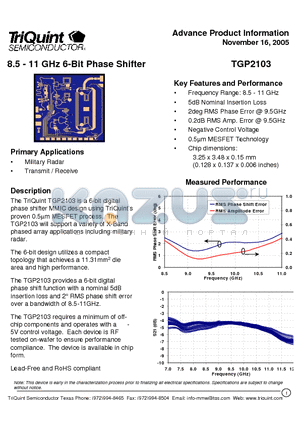 TGP2103 datasheet - 8.5 - 11 GHz 6-Bit Phase Shifter