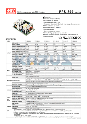 PPS-200 datasheet - 200W Single Output with PFC Function