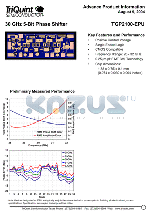 TGP2100-EPU datasheet - 30 GHz 5-Bit Phase Shifter