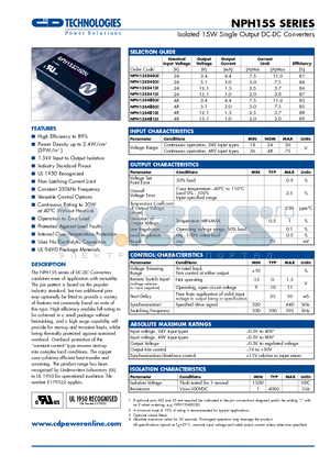 NPH15S datasheet - Isolated 15W Single Output DC-DC Converters
