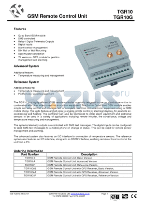 TGR10-B datasheet - GSM Remote Control Unit