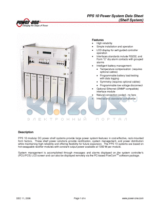 PPS10-3900 datasheet - DC power shelf systems provide large power system