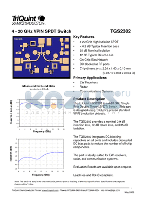 TGS2302 datasheet - 4 - 20 GHz VPIN SPDT Switch