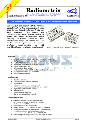 RLC2H-433-5 datasheet - UHF Narrow Band FM Low Cost multi channel radio modules