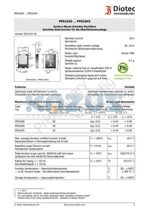 PPS1020 datasheet - Surface Mount Schottky Rectifiers