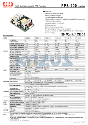 PPS-200-5 datasheet - 200W Single Output with PFC Function