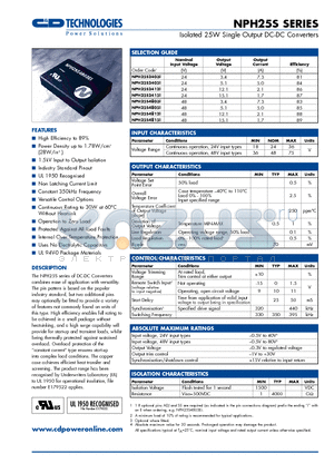 NPH25S datasheet - Isolated 25W Single Output DC/DC Converters