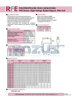 PPS222J3A datasheet - POLYPROPYLENE FILM CAPACITORS PPS Series: High Voltage Radial Dipped, Film Foil